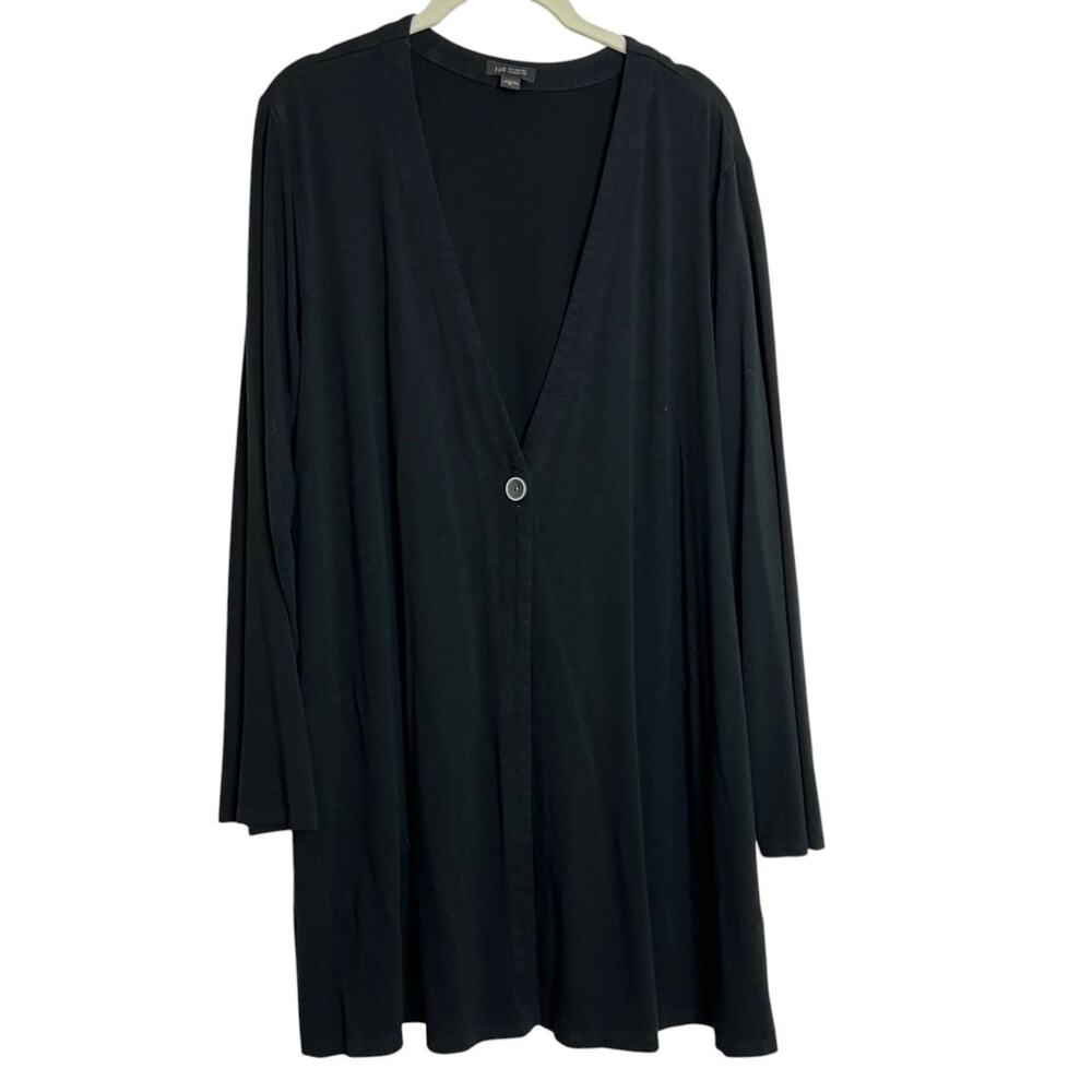 J Jill Wearever Collection Cardigan XL Black Jersey Knit Longline Single Button
